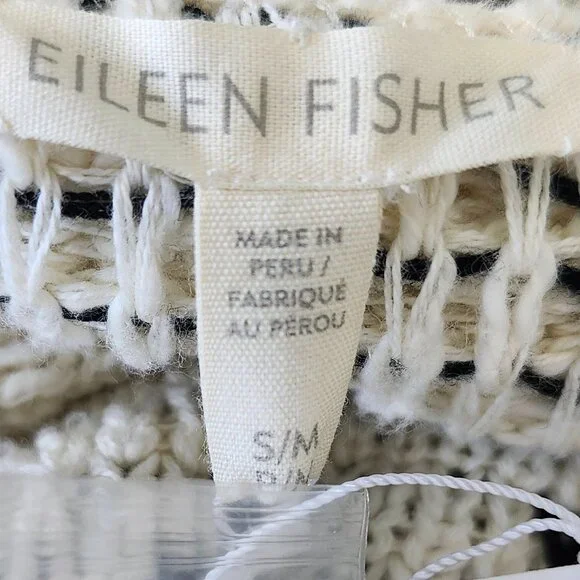 Eileen Fisher Women's Soft White/Black Long Chunky Cardigan Size S/M - Picture 5 of 7